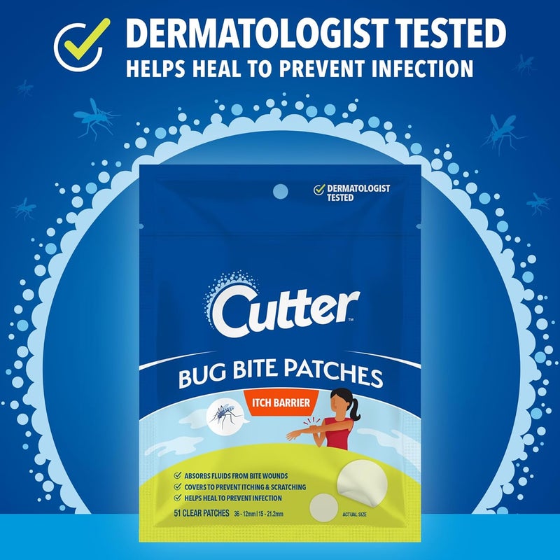 Cutter لصقات لدغة الحشرات لتخفيف الحكة، لصقات هيدروكوليد للأطفال والبالغين، تمتص السوائل، تساعد على الشفاء، تمنع الخدش، تخفيف حكة البعوض، بديل هيدروكورتيزون وأداة الشفط، 51 قطعة - Image 3